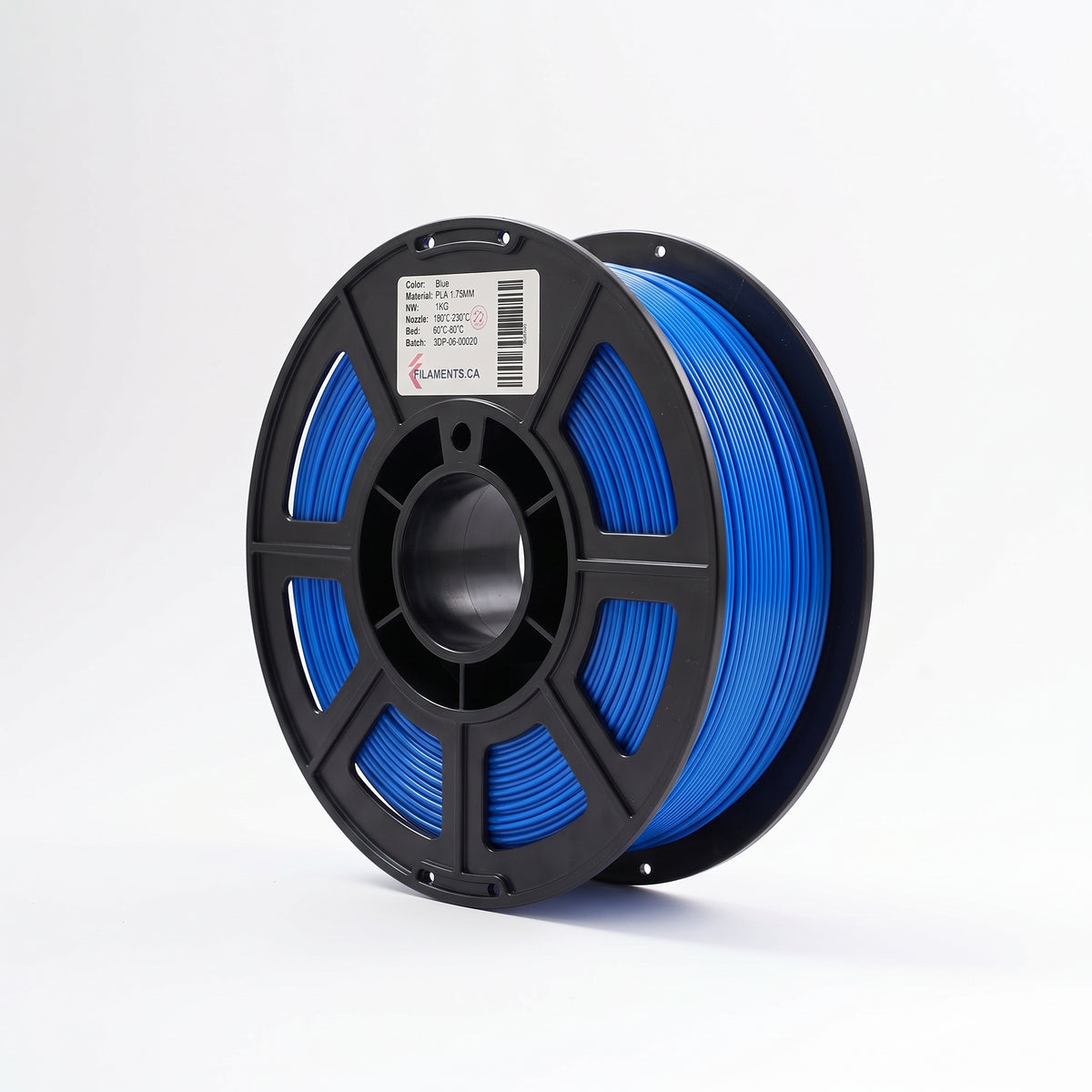 Standard PLA Matte Blue 1.75mm filament on a plastic spool
